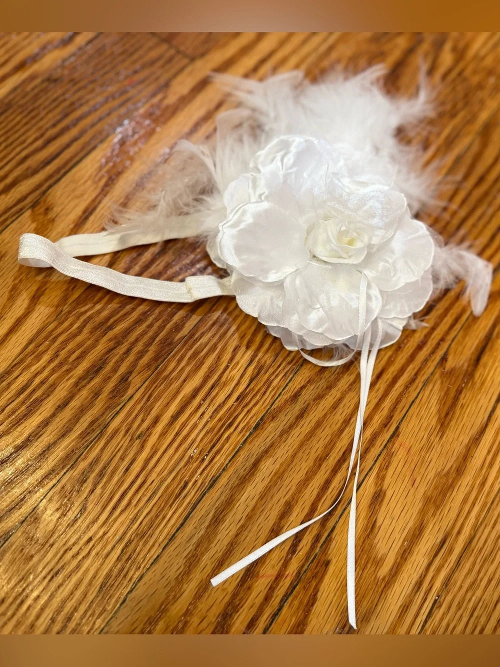 White Flower Feather Elastic Headband for Kids